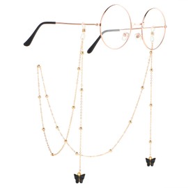 Yuanchu 37inch Eyeglass Chains, Butterfly Gold Bead Eyeglasses Strap Mask Lanyard Mask Chain Cords Eyeglasses Necklace Eyewear for Women(Style-B)