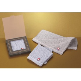 Imabari Towel, Pocket Size, Boxed, Hand Towel, Approx. 8.3 x 7.5 inches (21 x 19 cm), Navy Gray, Giveaway, Souvenir, Greetings, Returns, Petite Gift, Individual Packaging, Boxed, Small Gift, Made in