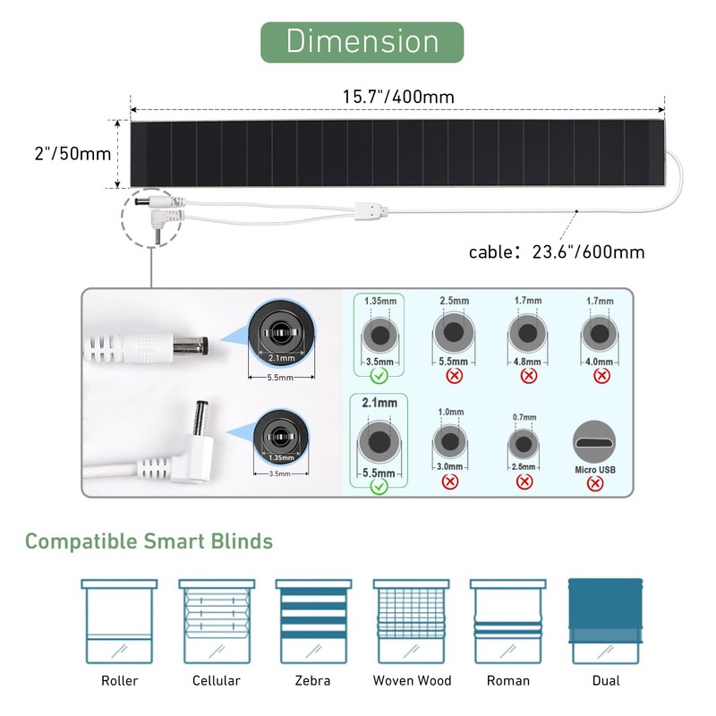11V 3.5W Solar Panel for Motorized Shades – Dual DC