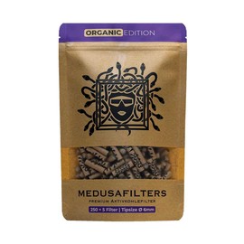 Medusafilters 250 + 5 Premium Activated Carbon Filters Slim 6 mm Diameter | Tip Size | Organic Edition | with Vegan Fibre Caps and Coconut Shell Activated Carbon for More Pleasant and Harmful Smoking