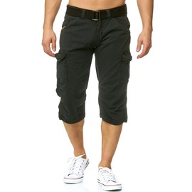 Indicode Men's Nicolas Check 3/4 Cargo Shorts Checked with 6 Pockets Including Belt made of 100 % Cotton for Summer (70-175bs Nicolas Check) - Black Plain, size: xxl