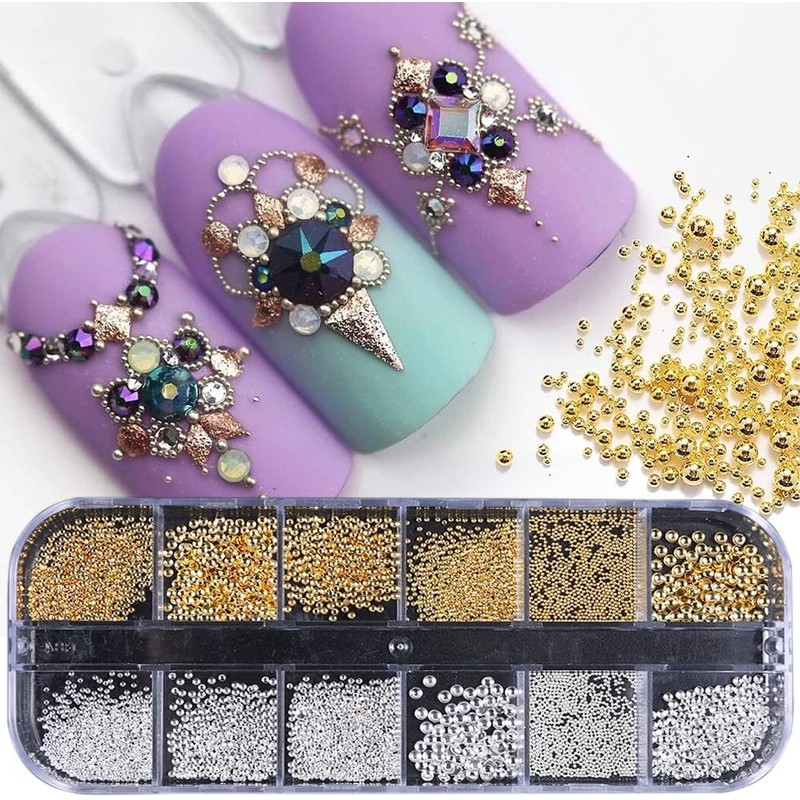 GZMAYUEN Nail Art Beads Micro Caviar for Nails, 0.3-3 mm