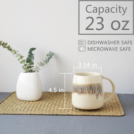 Bosmarlin Large Ceramic Coffee Mugs Set of 4, 23 Oz, Coffee Cups with Big Handle, Microwave Safe, Unique Reactive Glaze (Forest Beige)