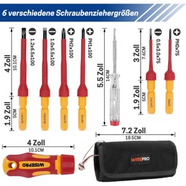 WISEPRO VDE Insulated Magnetic Screwdriver, 7-Piece 1000 V Screwdriver Set with Interchangeable Blade Set, 3 Crosses, 3 Slots, with Voltage Tester, for Electricians