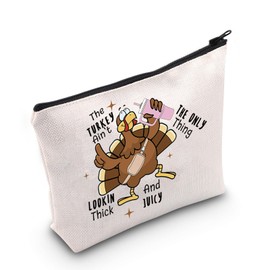 MNIGIU Funny Turkeys Animal Gift The Turkey Ain't The Only Thing Lookin' Thick And Juicy Makeup Bag Thanksgiving Gift