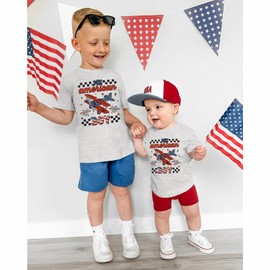 CM C&M WODRO Toddler Boys 4th of July Shirt All American Boy Patriotic T-Shirt American Flag Tee Top Independence Day Clothes (Grey, 5-6X)