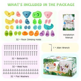 TOPNEW 32 Rock Climbing Holds Multi Size for Kids, Adult Rock Wall Holds Climbing Rock Wall Grips for Indoor and Outdoor Playground Play Set