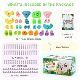 TOPNEW 32 Rock Climbing Holds Multi Size for Kids, Adult Rock Wall Holds Climbing Rock Wall Grips for Indoor and Outdoor Playground Play Set
