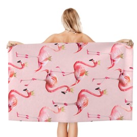 VODRM Flamingo Queen Beach Towel,32x52in Microfiber Quick Dry Cute Crowned Summer Pink Bath Towels,Soft Lightweight Oversized Sand Free,for Travel Pool Swimming Gym Decor,Gifts Girls Women