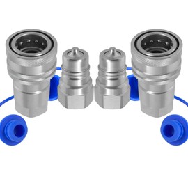 Cplbrb 1/2" Ag ISO 7241-A Hydraulic Quick Connect Couplers with Dust Caps,Quick Disconnect Coupling Poppet Pioneer Style, 1/2" NPT Thread & Body Tractor Hydraulic Coupler-2 Sets