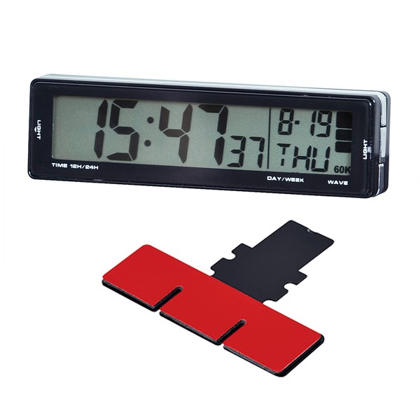 Seiwa WA80 Digital Clock for Car Supplies, Solar Radio Clock, Blue LED Backlight, Solar Panel Included