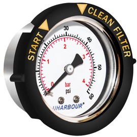 Pool Filter Pressure Gauge Water Proof 60psi 1/4" NPT Back Mount, 2" Dial with Adjustable Bezel, Pool Pump Pressure Gauge Replacement for Swimming Pool Valve Filter