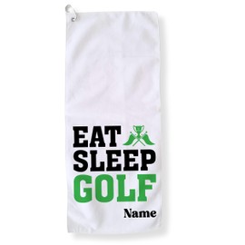 GRAZDesign Printed Golf Towel Gift for Golfers in White with Carabiner for Hooking