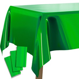 PartyWoo Green Foil Tablecloth, 3 Pack 54 x 108 Inch Rectangle Tablecloth, Foil Tablecloth for 6 to 8 Foot Table, Metallic Table Cover, Waterproof Table Cloth for Birthday, Wedding, Party
