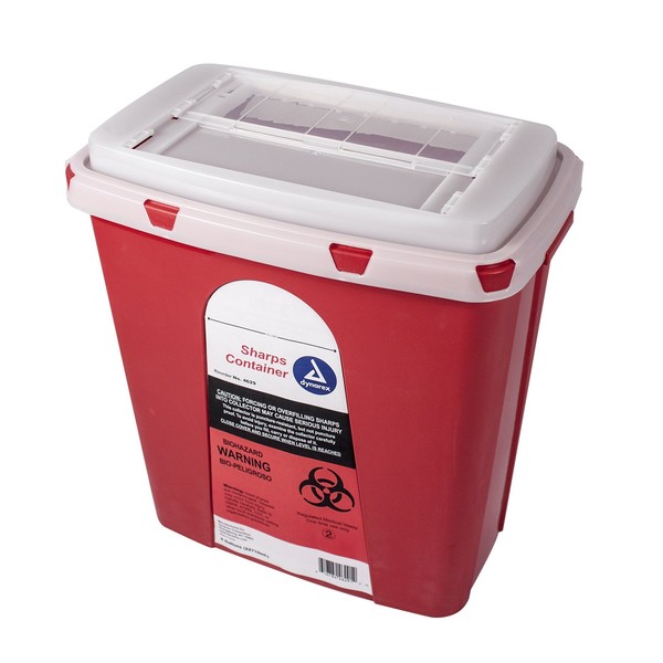 Dynarex Sharps Container, Provides a Safe Disposal of Medical Waste and Needles, Non-Sterile & Latex-Free, 6 Gallons, Made with Thermoplastic, Red with a Transparent Lid, 1 Sharps Container