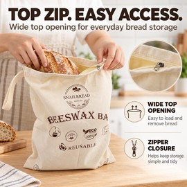 XL Beeswax Bread Bags, 2 Pack, Rusable Zippered Sourdough Storage