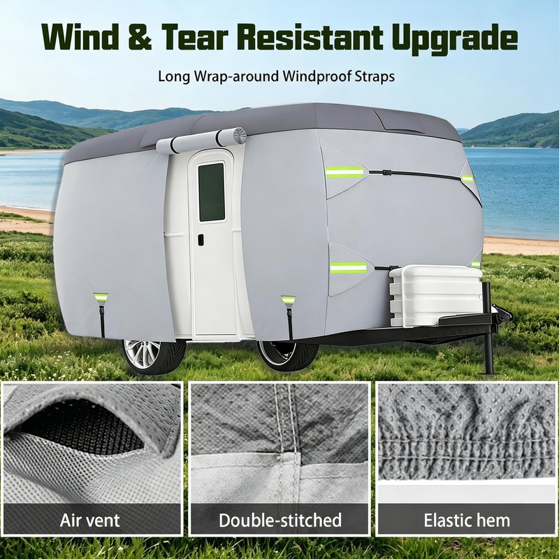 Fiberglass Travel Trailer Cover 7 Layers Breathable Waterproof Rip-Stop Camper