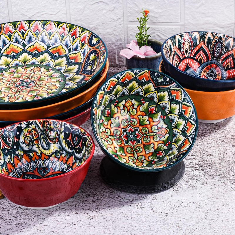 BOSILI Ceramic Bowl Set of 2, 4.72 Inch Mandala Pattern,