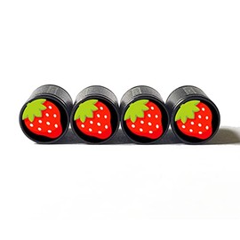 Strawberry Tire Valve Caps - Black Aluminum - Set of Four