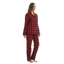 LANBAOSI Women Flannel Pajamas Set Long Sleeve Flannel Pajama Top and Bottom Ladies Lightweight Flannel PJs Red