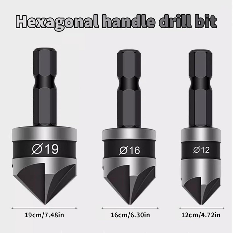 3 Pieces 1/4 Inch Hex Shank, Countersink Drill Bit Hex