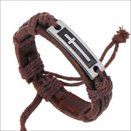 Handmade Brown Leather Modern Christian Cross Bracelet FAST US SHIPPER