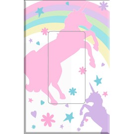 Girls Room Decor Light Switch Cover Plate Kids Room, Decorative Wall Accent for Baby Nursery, Teen Toddler Bedroom Bathroom Playroom (Pastel Unicorn Rocker)