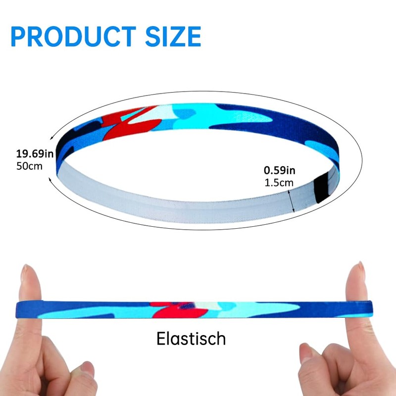 Pack of 5 Sports Headbands, Hair Bands Boys Sport, Elastic