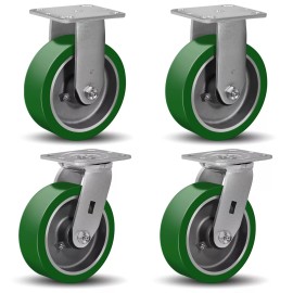 Unbranded 6"X 2" Heavy Duty Casters  Polyurethane on Aluminum  Capacity up to 1200-4800 LB - 2 Swivel 2 Rigid