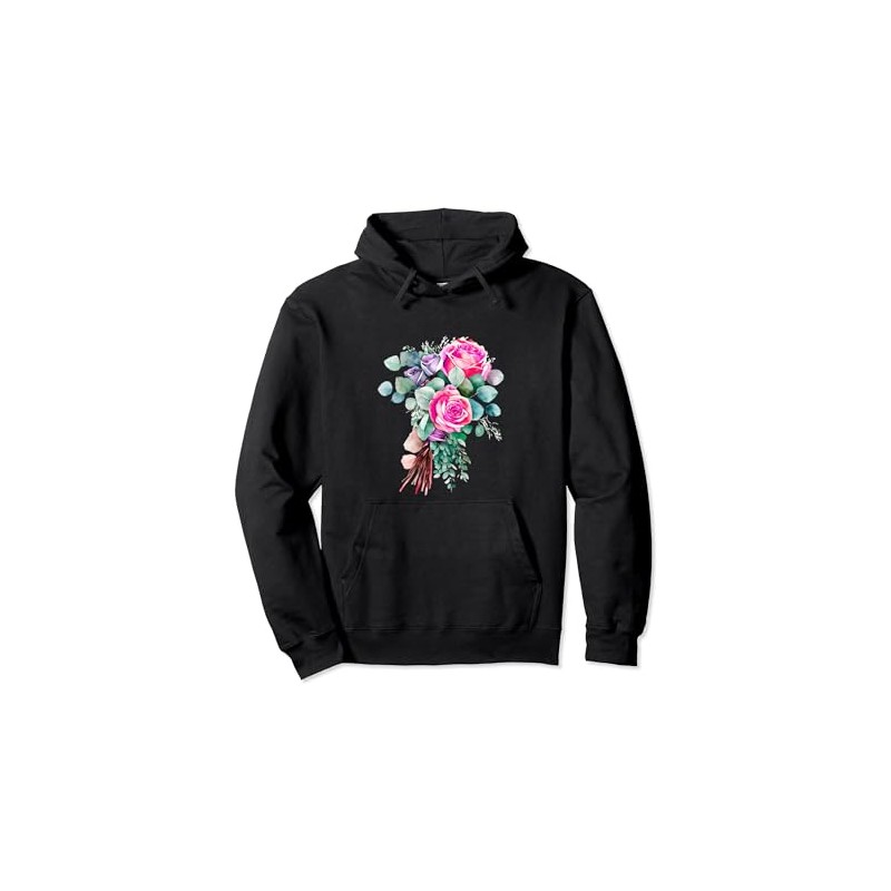 Mixed Flower Bouquet Floral Pullover Hoodie, black