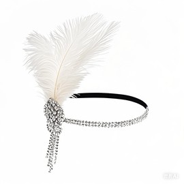 Flapper Headband 1920s Accessory Roaring 1920s Headpieces Great Gatsby Headpiece Tea Party for Women Headbands Feathers for Crafting Vintage Style Headpiece C28-White