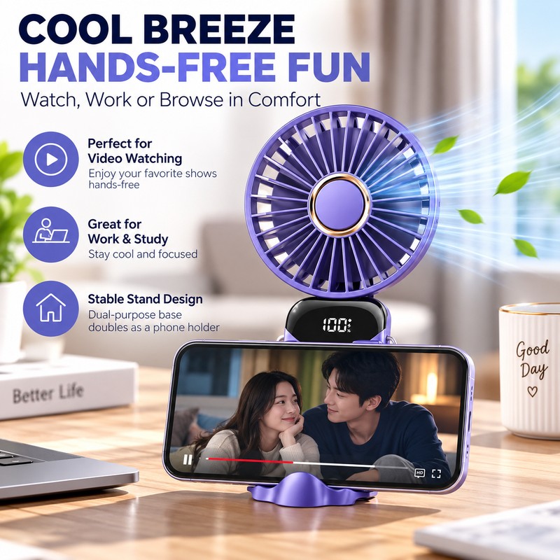 Portable Rechargeable Fan for Personal Cooling – 5-Speed Foldable Fan