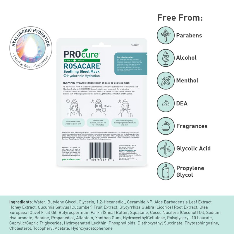 Procure Rosacare Sheet Face Mask - 5 Pack
