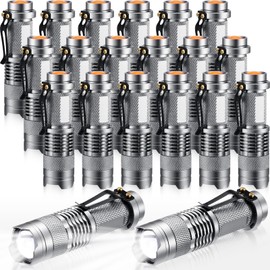 20 Pieces LED Flashlight Torch Mini 3 Mode Tactical Flashlights Small Water Resistant Pocket Flash Light Tactical Lamp Adjustable Focus Zoomable Light Pen Flashlight for Indoor Outdoor Hiking (Silver)