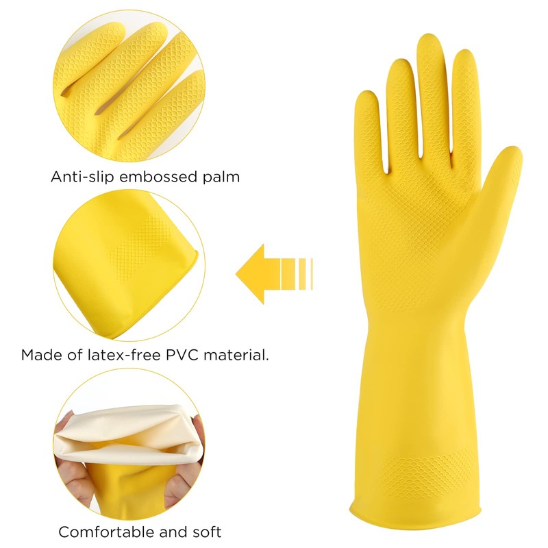 IUCGE Rubber cleaning gloves yellow 6 Pairs for Household,Reuseable dishwashing