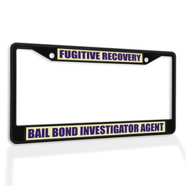 Fastasticdeals Metal Insert License Plate Frame Fugitive Recovery Bail Bond Investigator Agent Weatherproof Car Accessories Black 2 Holes Solid Insert