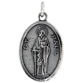 Sterling Silver St Paul Medal Necklace Oxidized finish Oval 24 inch CRB_50