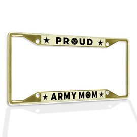 Fastasticdeals Metal Insert License Plate Frame Proud Army Mom Weatherproof Car Accessories Gold 4 Holes Solid Insert