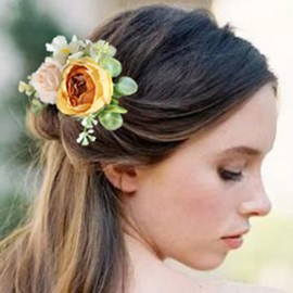 Fangsen Elegant Silvery Rose Peony Hydrangea Daisy Handmade Flower Headpiece Perfect for Wedding Hair Accessories Floral Hair Accessories Hair Comb and Bridal Accessories (Ivory-02)