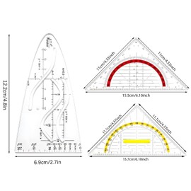 COZERI Pack of 2 Parabolic Template Math and 4 Pieces Set Square with Handle, Parabola Ruler Drawing Stencil, Trigonometry Stencils for Students, Designer, Office, Painting, Geometry