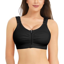 BRABIC Zip Front Closure Everyday Bra for Women Post Surgery Compression Support with Adjustable Straps Wirefree (3X-Large, Black)