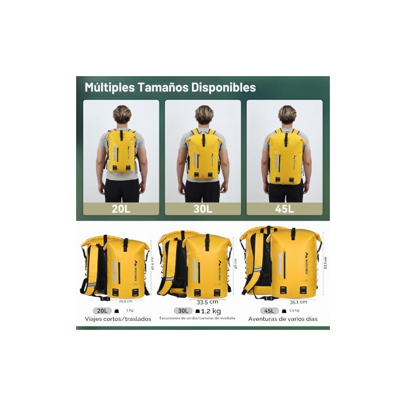 MARCHWAY Mochila impermeable para senderismo, kayak (amarillo, 30 L)