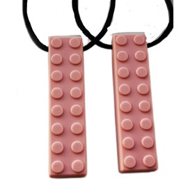 Chew Necklace Chewelry Sensory Discreet Chewlery for Adults or Kids, Autism Chew ADHD, Stim Chew Bite or Fidget Chewy Aids Help Concentration Biting Brick 2 Pack (Coral Pink)