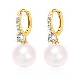 Pearl Earrings for Women 14K Gold Plated Hypoallergenic Pearl Earrings 5A Cubic Zirconia Dangle Earrings Elegant Jewelry (2-Gold-Pink)