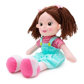 ADEPTNA Soft 35cm Plush Rag doll Pinafore Dress - Kids Princess Plush Toy Doll - Adorable Ragdoll is the Perfect Companion for your Little One - Age 18m + (BLUE)