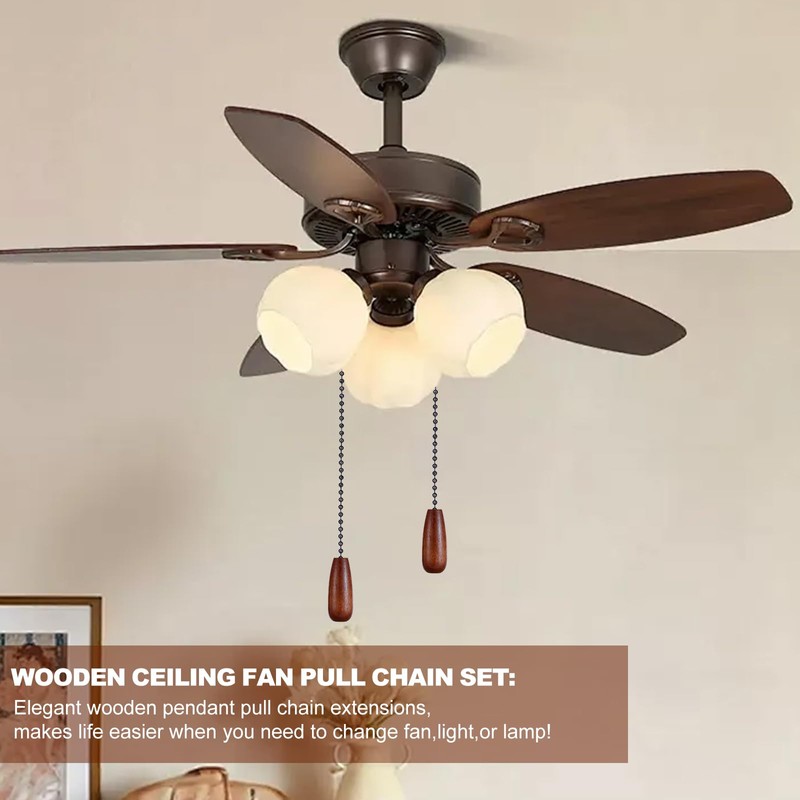 6 Pieces Wooden Ceiling Fan Pull Chains Extender Set, 12