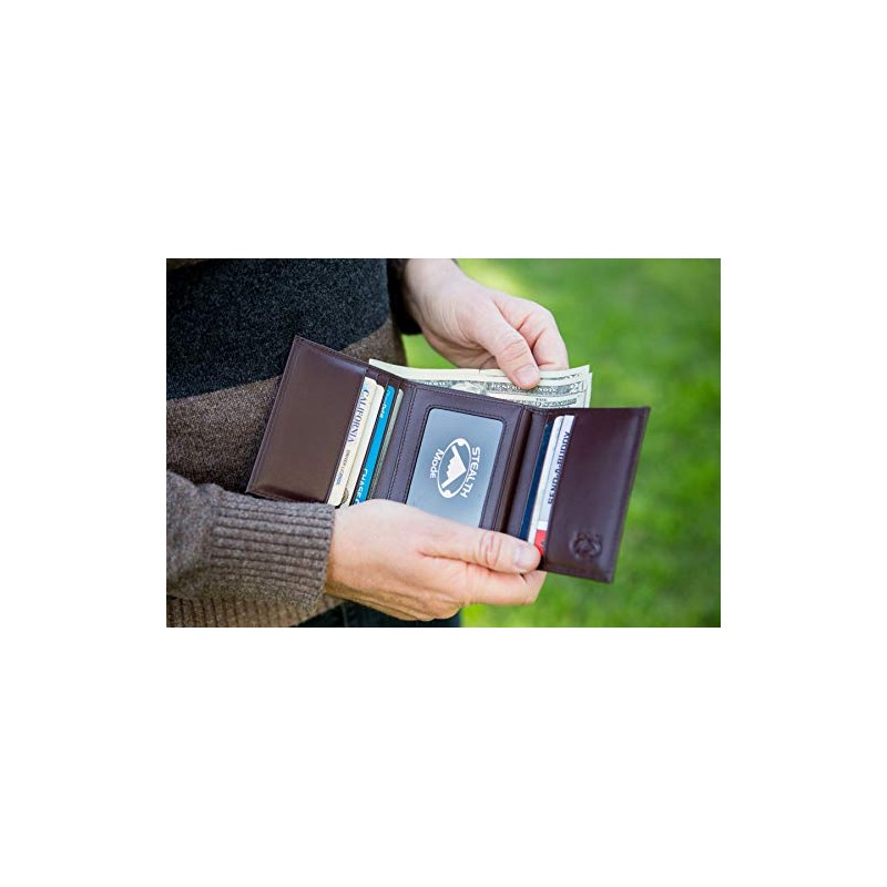 Stealth Mode Cartera RFID de Cuero Para Hombre, Triple Pliegue,