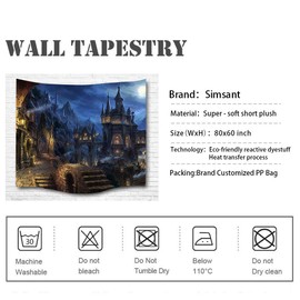 Simsant Old Castle Tapestry Werewolf Night Ancient City Tapestry Wall Hanging for Bedroom Living Room Dorm SIZY0678 80"x60"(203x152cm)