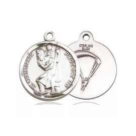Bliss Sterling Silver Saint Christopher Paratrooper Medal Pendant Necklace 24" Chain