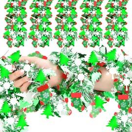 XunYee 98 ft Christmas Tree Snowflakes Tinsel Garland Decorations Red Green Metallic Twist Garland Holiday Shiny Wire Ornament for Xmas Festival Home Mantle Fireplace Indoor Outdoor Party Decor